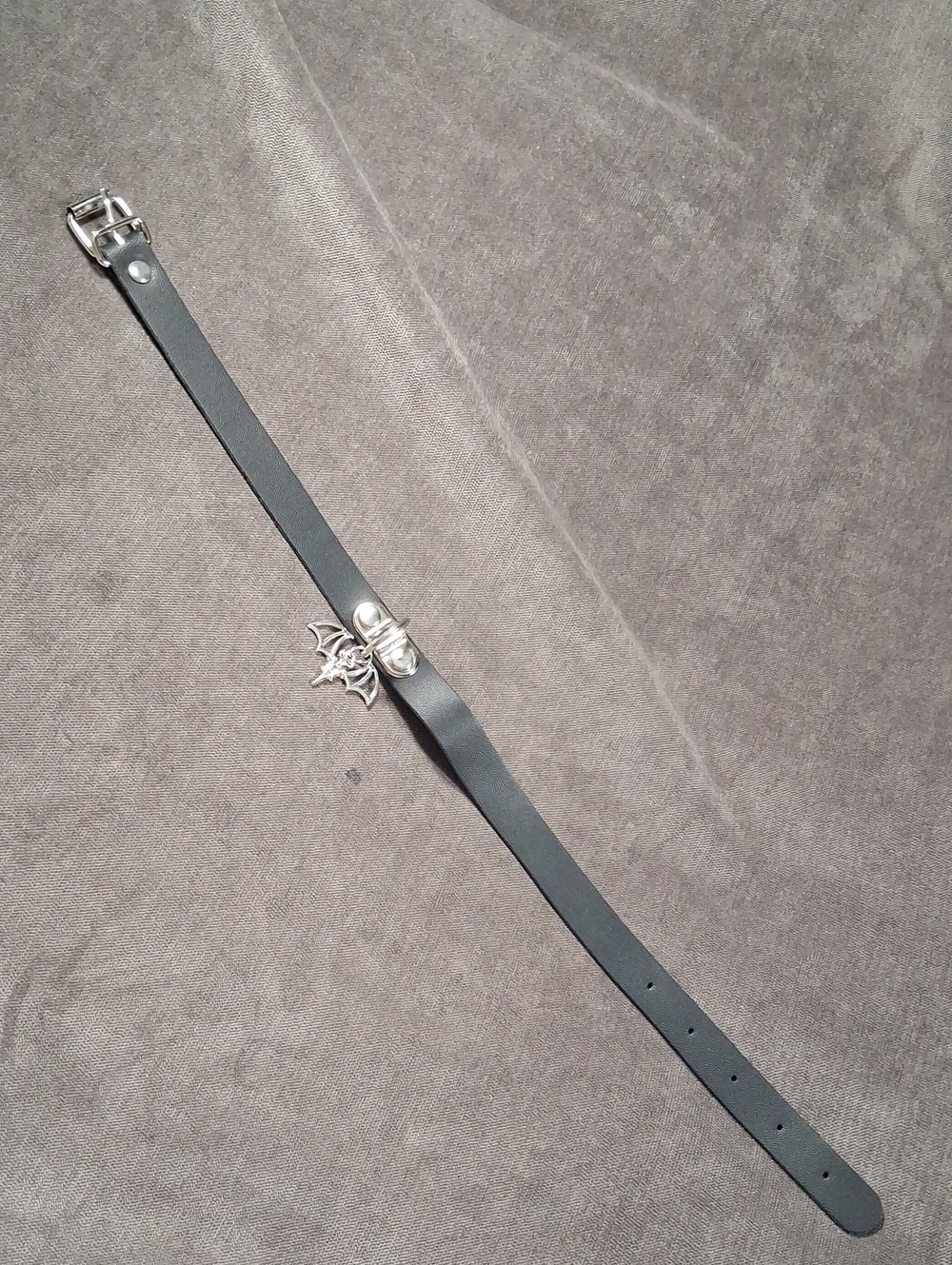 Black Faux Leather 16.5" Choker Collar + Silver Tone Bat Pendant NWOT
